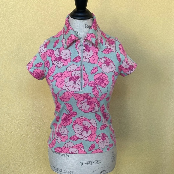 Maeve By Anthropologie 1/2 Zip Floral Short Sleeve Top Size Extra Small EUC! - Picture 4 of 10
